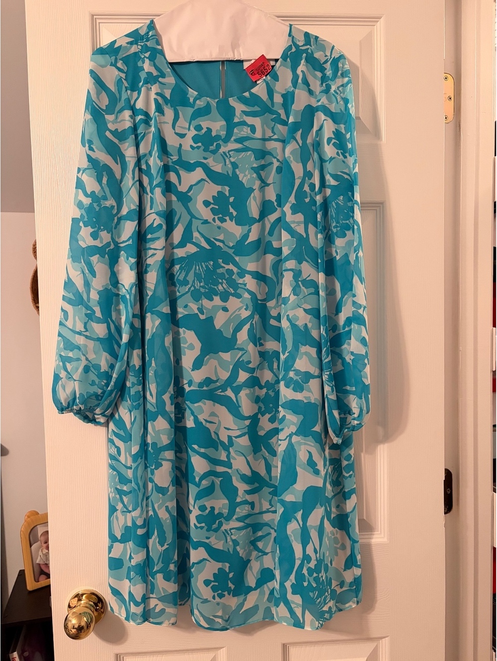 Nine West Turquoise floral long sleeve dress -12